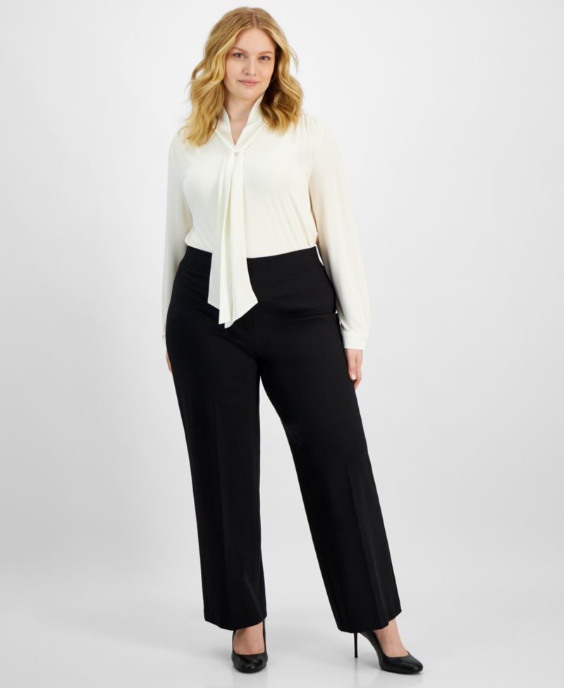Plus Size Compression Pull-On Wide-Leg Trousers