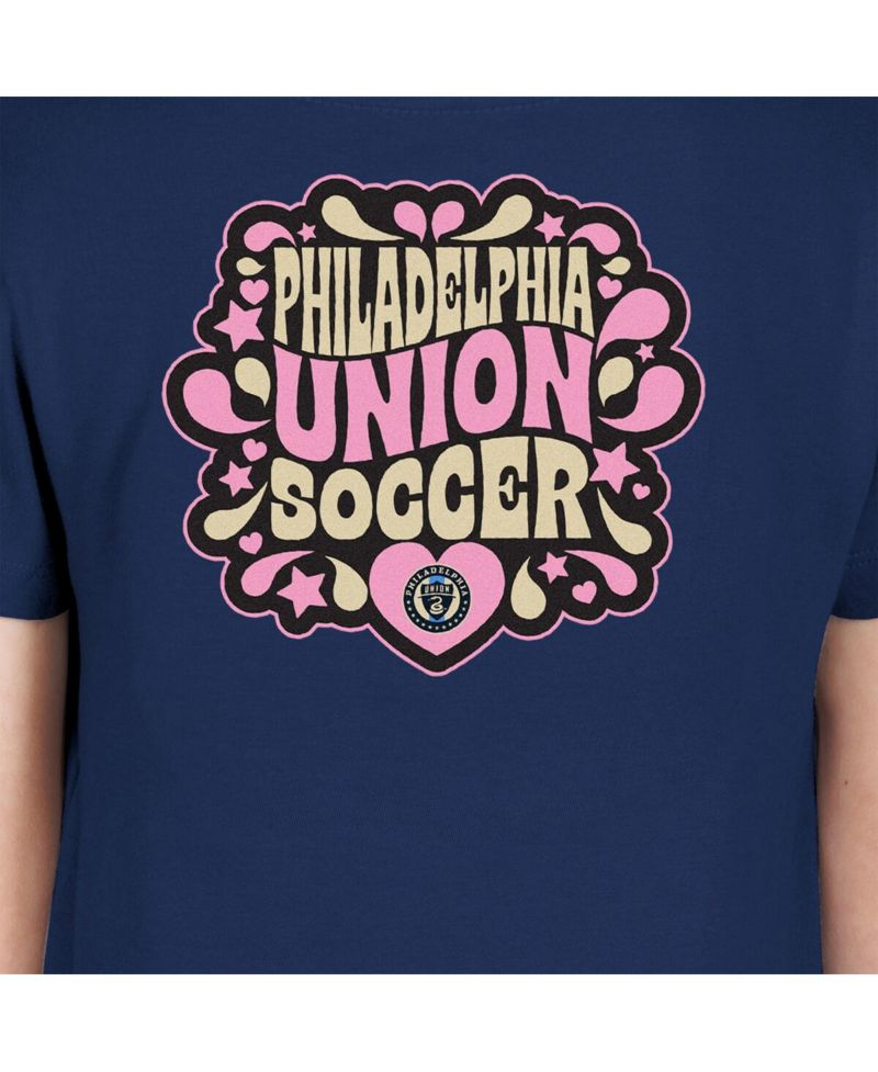 Big Girls Navy Philadelphia Union Bubble Heart T-Shirt