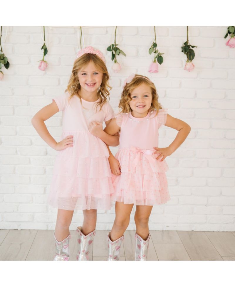 Baby Girls Pearl Heart Tiered Short Sleeve Tutu Dress