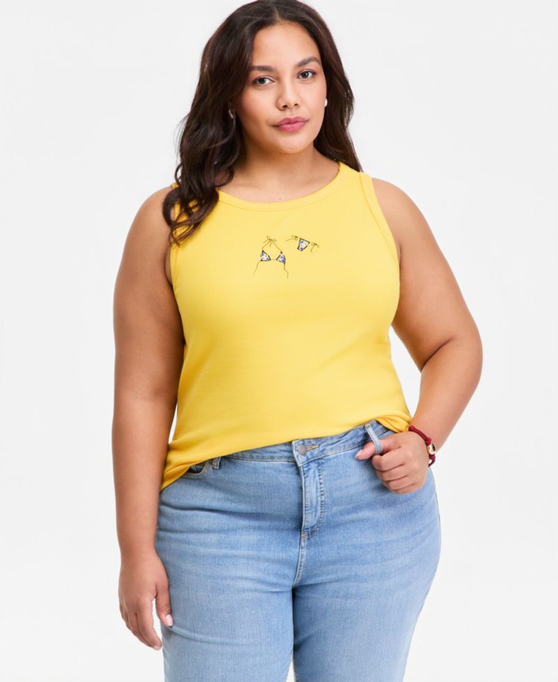 Plus Embroidered Boatneck Tank Top