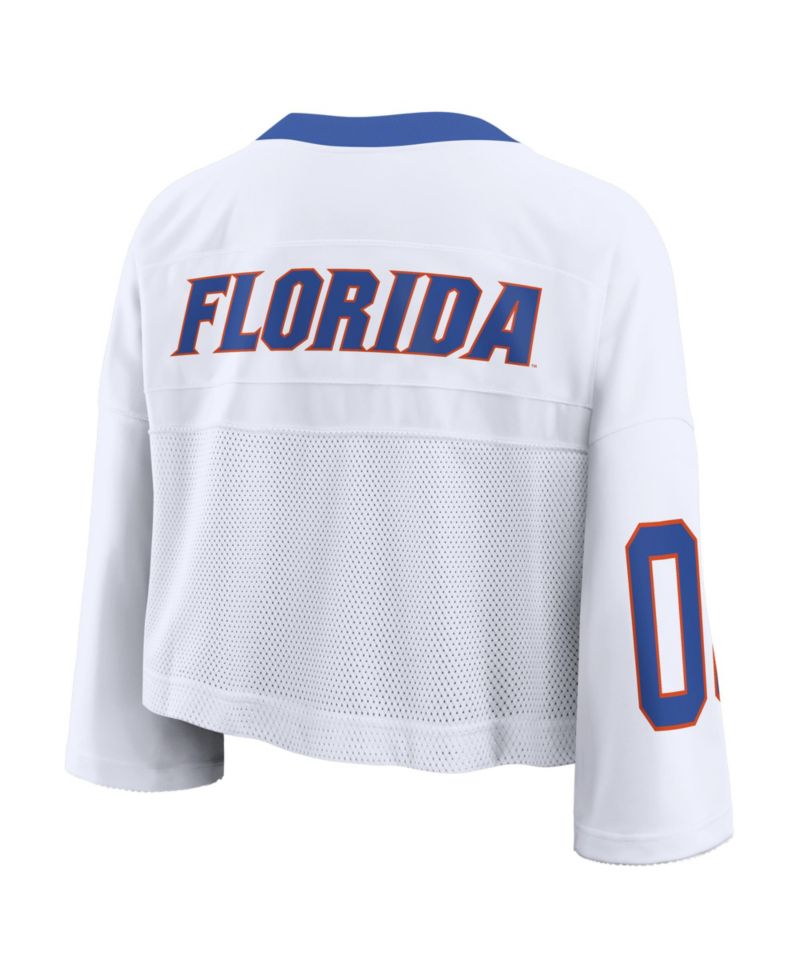 Women's White Florida Gators Oversized Logo Cropped Fashion Jersey