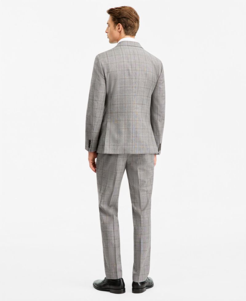 Men's Modern-Fit Gray & Wine Plaid Suit Separate Pants
