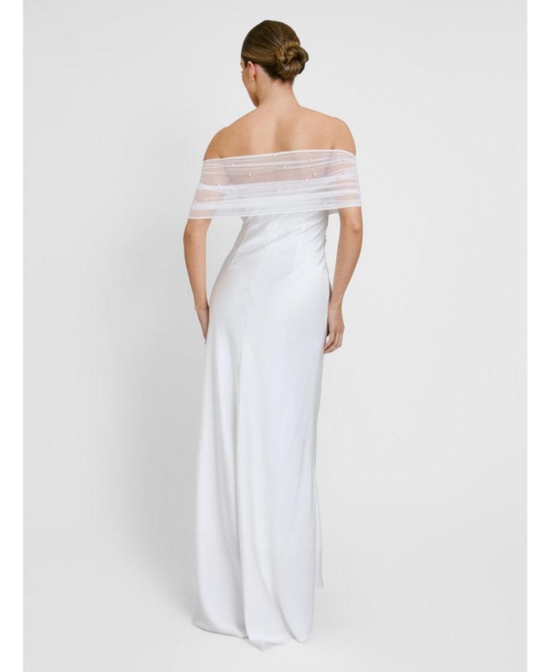 Women's Bardot Detail Beaded Satin Midaxi Dress