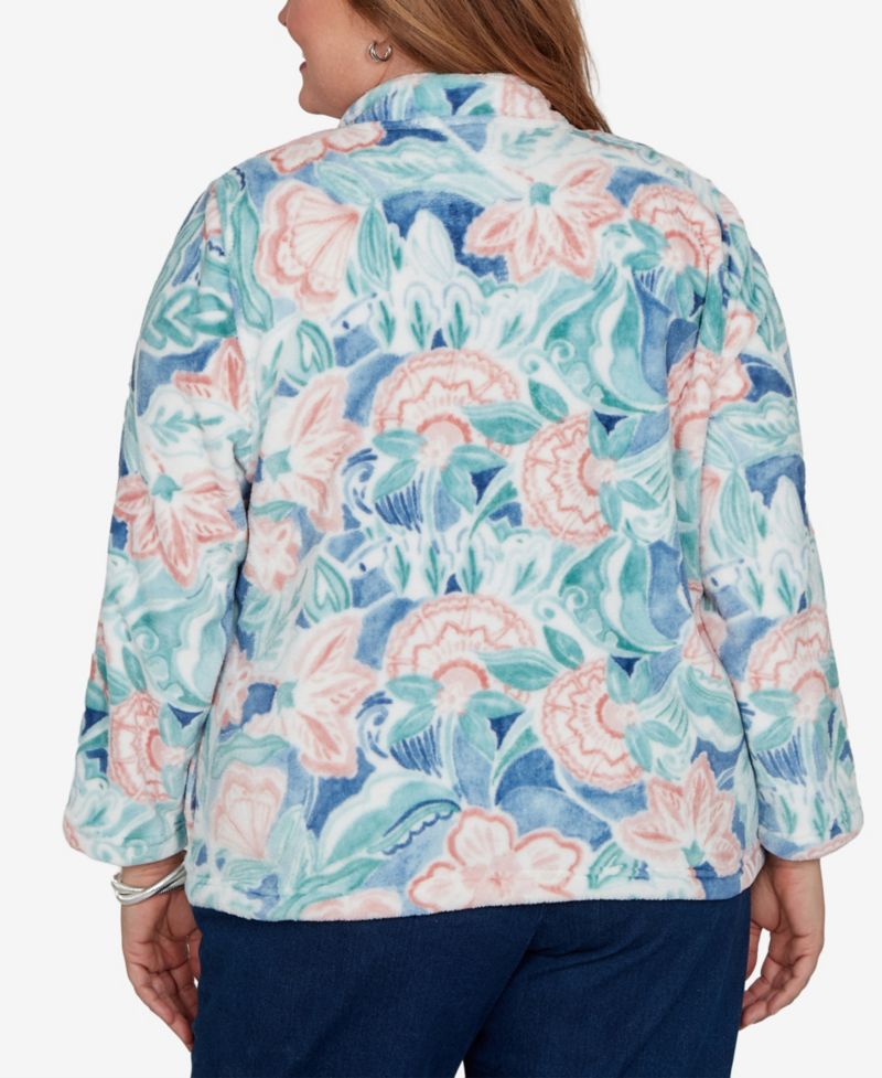 Plus Size Floral Stand-Collar Jacket
