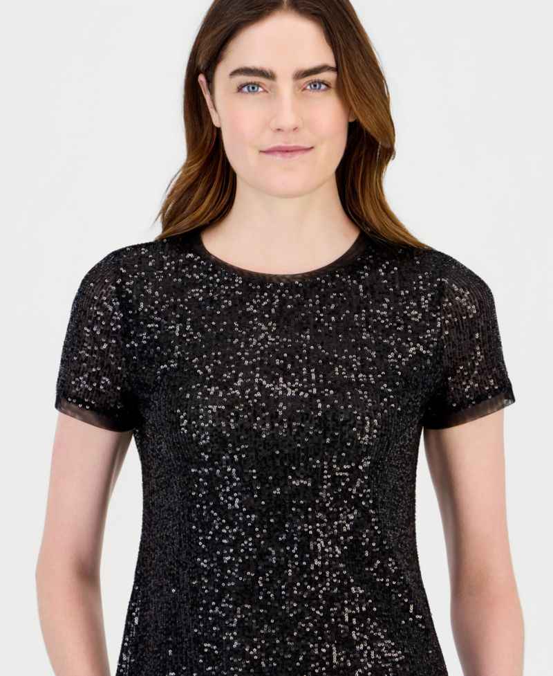 Women's Sequin Crewneck Short-Sleeve Tee