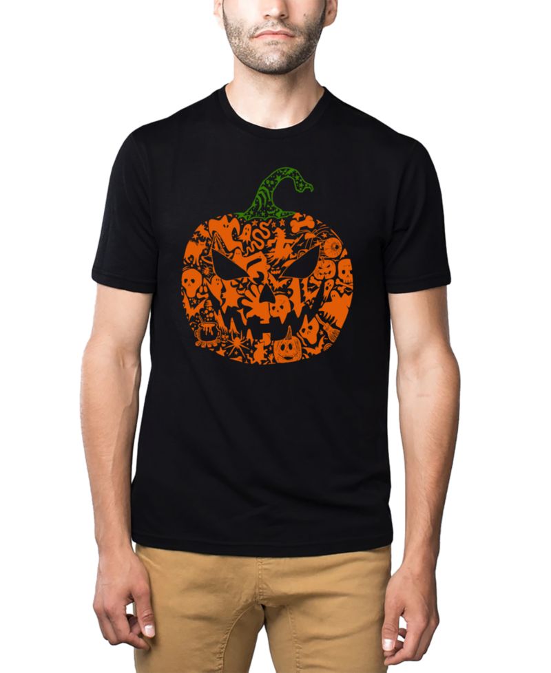 Men's Halloween Pumpkin Word Art Cotton and Polyester Blend T-Shirt