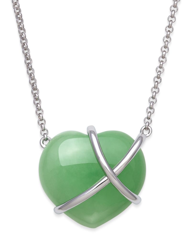 Dyed Jade Heart Crisscross Pendant Necklace in Sterling Silver, 17-1/2" + 2" extender