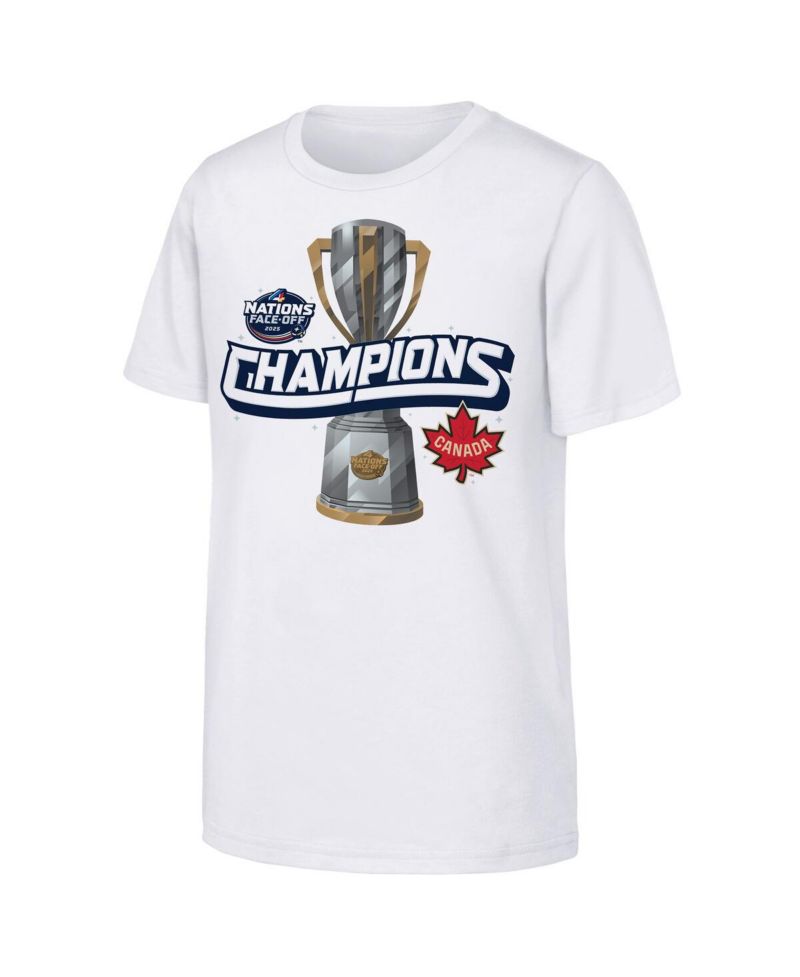 Big Boys and Girls White Canada 2025 4 Nations Face-Off Champions T-Shirt
