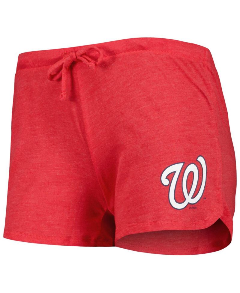 Women's 2-Pack Heather Red Washington Nationals Meter Knit Raglan Long Sleeve Top Shorts and Sleep Set
