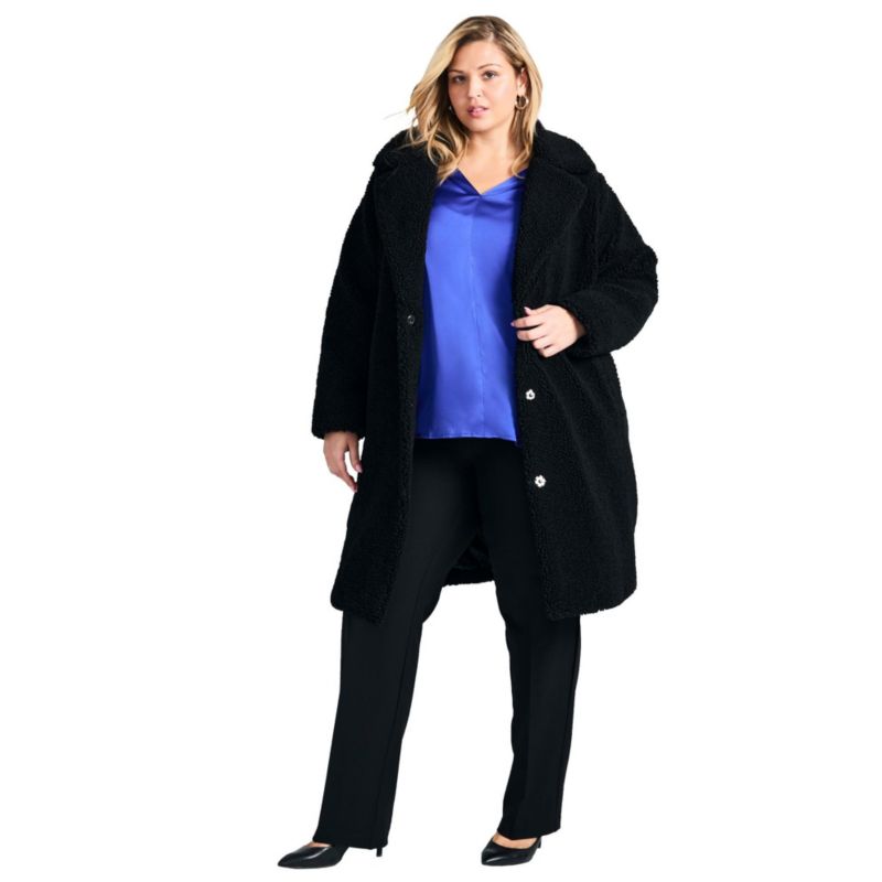 Women's Plus Size Teddy Longline Coat