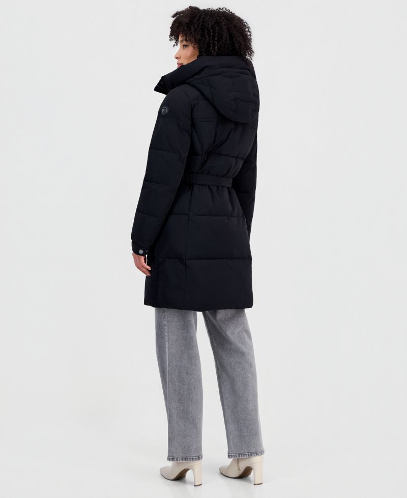 Women's Belted Hooded Puffer Coat