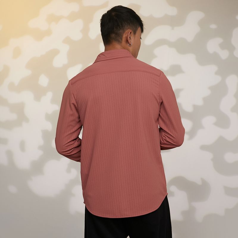 Men's Coral Pink Stripe-Creased Shirt