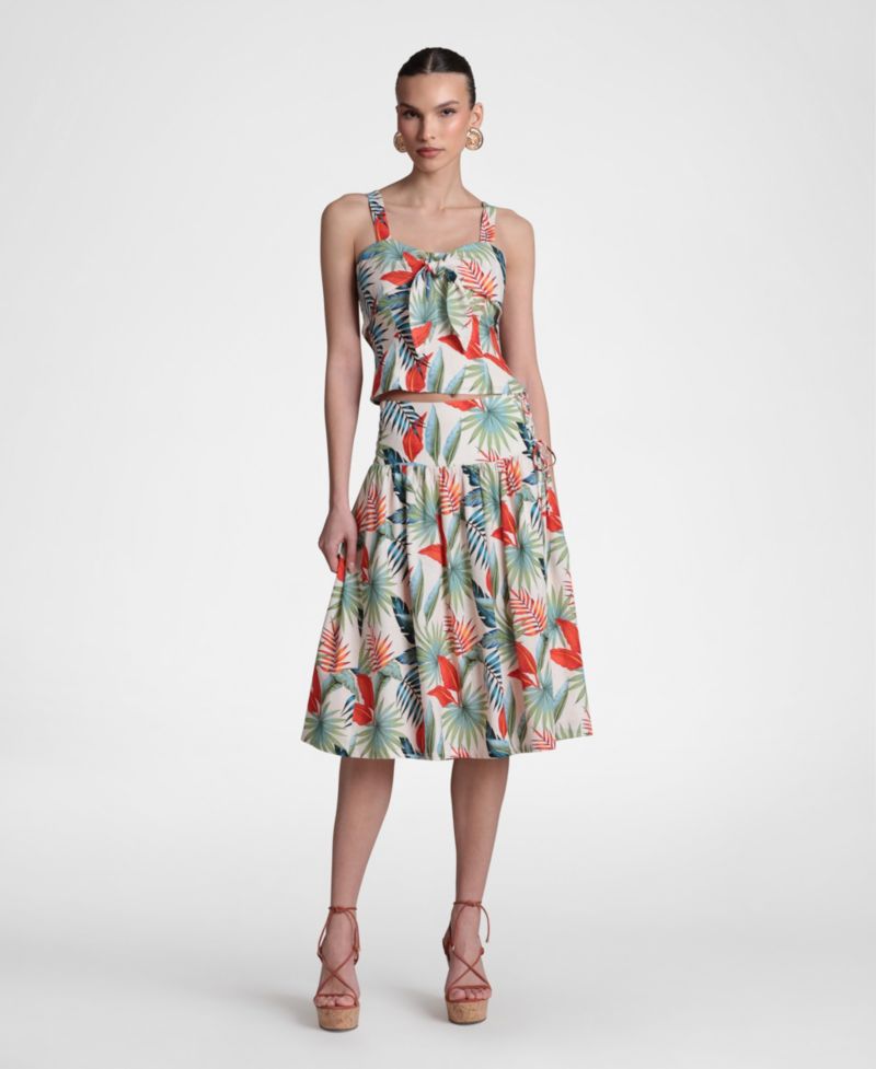 Women's Linen-Blend Side Tie Midi Skirt