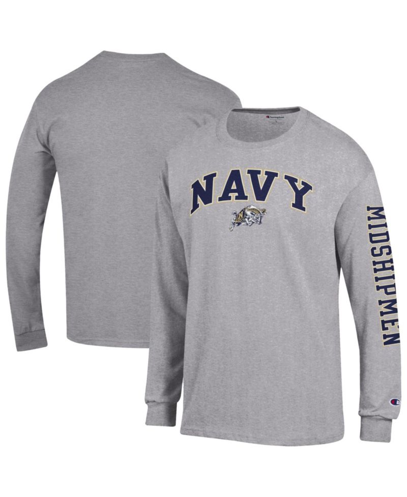 Men's Navy Midshipmen Arch Over Logo 2-Hit Long Sleeve T-Shirt