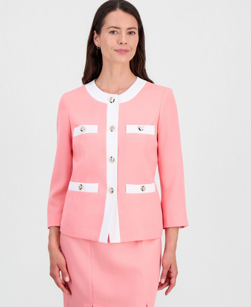 Women's Jewel-Neck Framed Jacket & Box-Pleat Pencil Skirt Suit