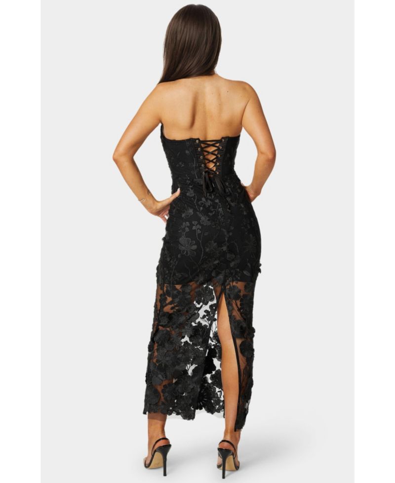 Women's Strapless 3D Lace Column Dress
