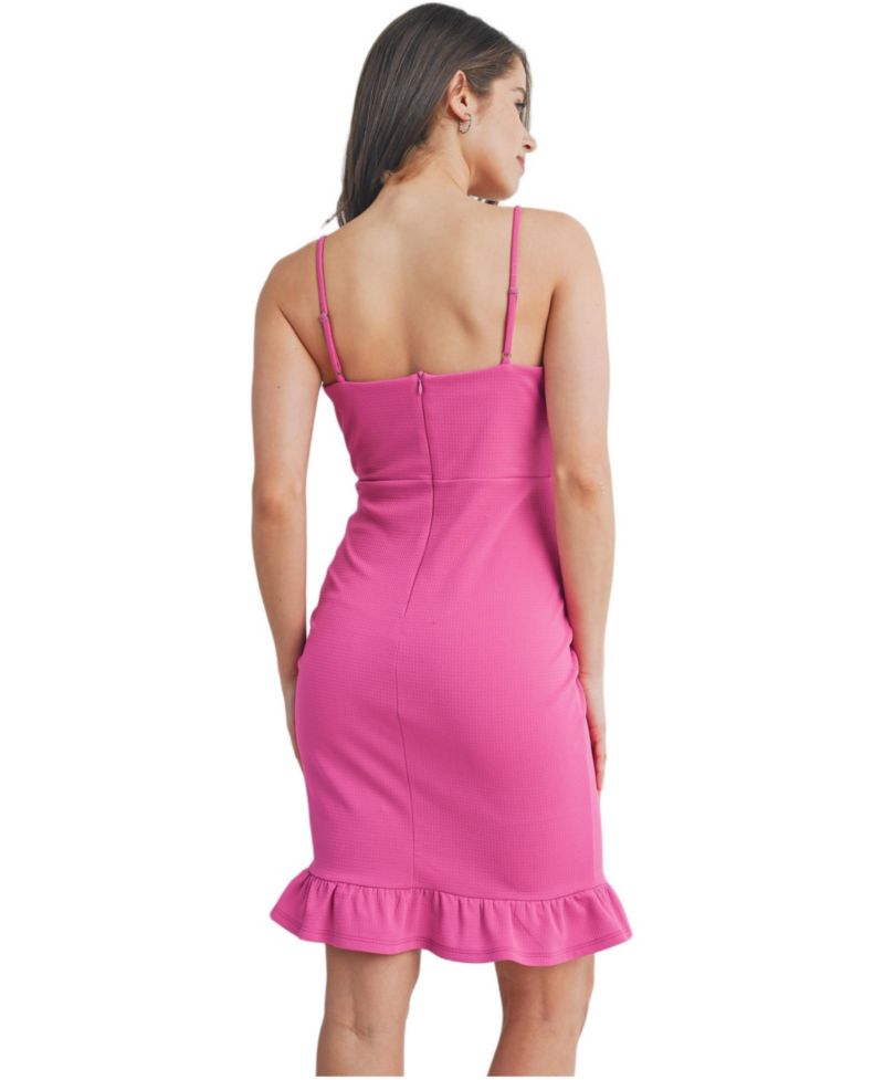 Women's Bodycon Spaghetti Strap Scoop Neck Dress with Ruffle Hem