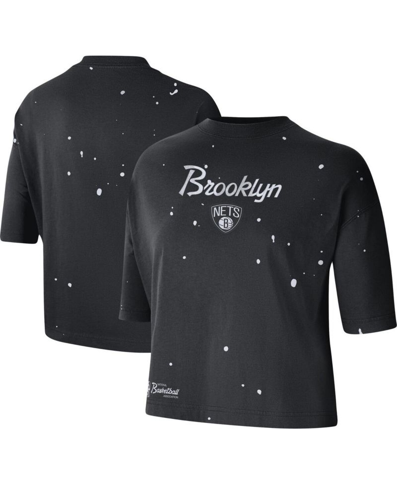Women's Black Brooklyn Nets Courtside Splatter Cropped T-shirt