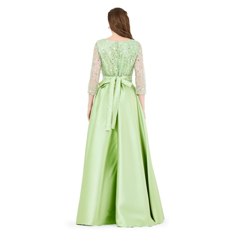Beaded Bodice Column Gown with Cascading Train