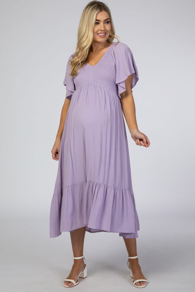 Women's Lavender Smocked Ruffle Dress