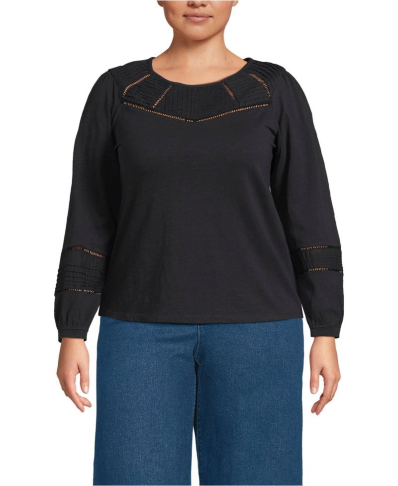 Women's Plus Size Long Sleeve Slub Pintuck Top