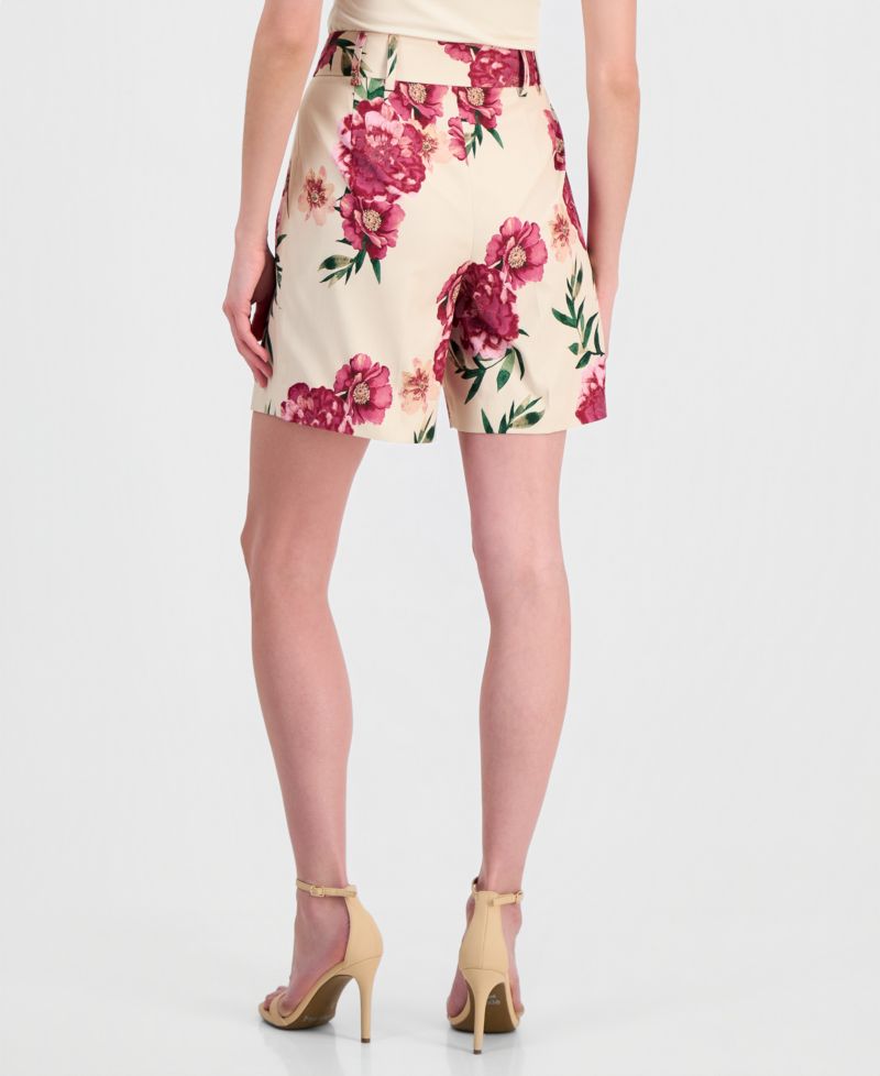 Women's Floral-Print Pleated Shorts