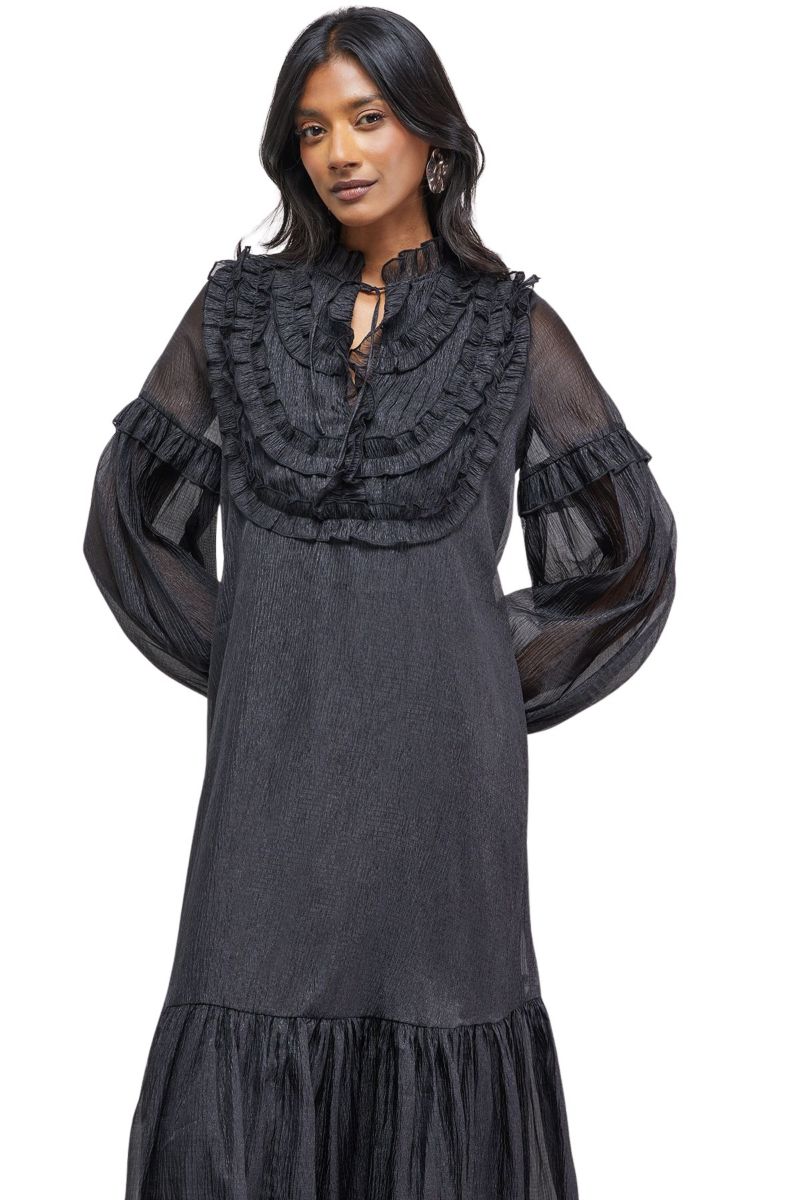 Women's Crinkle Stripe Frill Midi Dress