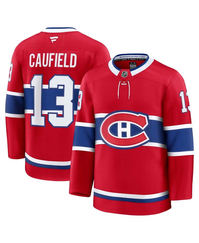 Men's Cole Caufield Red Montreal Canadiens Home Premium Jersey