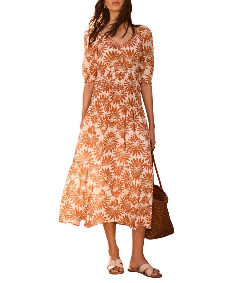 Women's Floral V-Neck A-Line Midi Dress