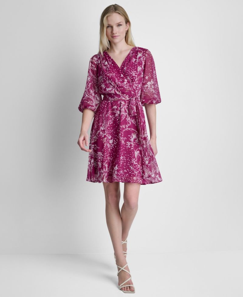 Women's Surplice V-Neck Balloon-Sleeve Dress