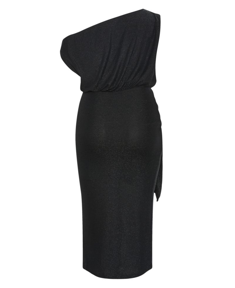 Plus Size Paloma One-Shoulder Metallic Wrap Midi Dress