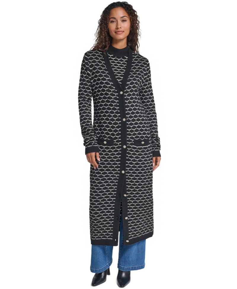 Women's Geometric V-Neck Duster Cardigan