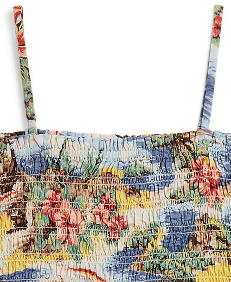 Girls' 2T-6X Tropical-Print Smocked Boxy Top & Short, 2-Piece Set