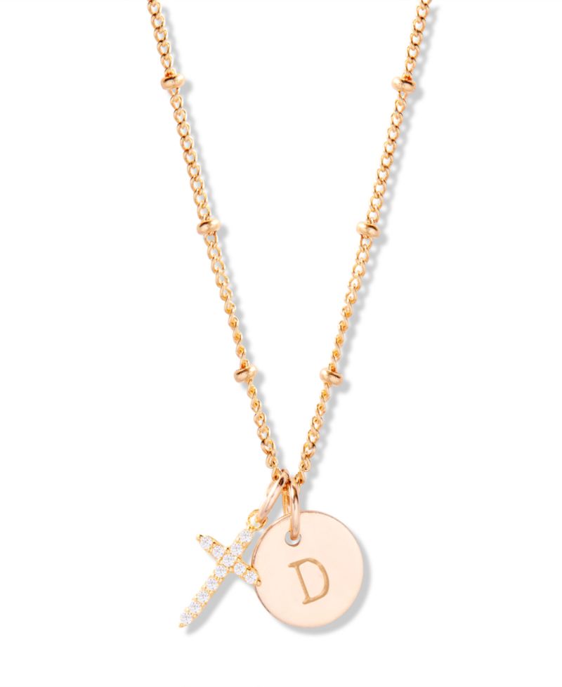 "14k Gold" Josephine Initial Cross Pendant