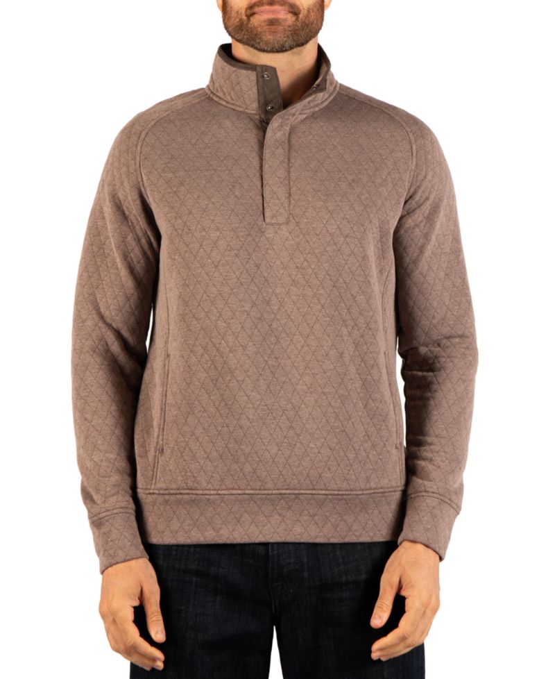 Men's Quilted Knit Hidden Snap Pullover with Suede Trim Sweaters