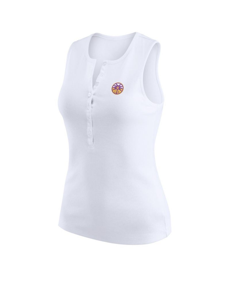 Women's White Los Angeles Sparks Rib-Knit Henley Tank Top