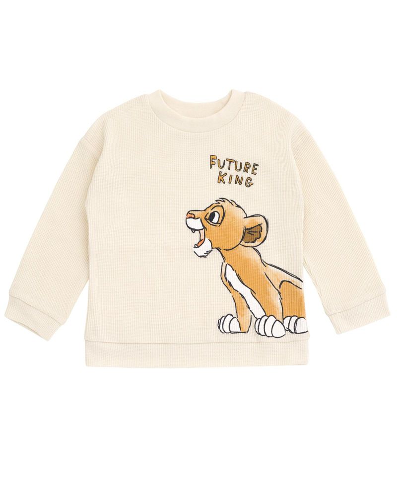 Toddler Boys Mickey Mouse Lion King Winnie the Pooh Waffle Knit Drop Shoulder Sweatshirt and Jogger Pants Set