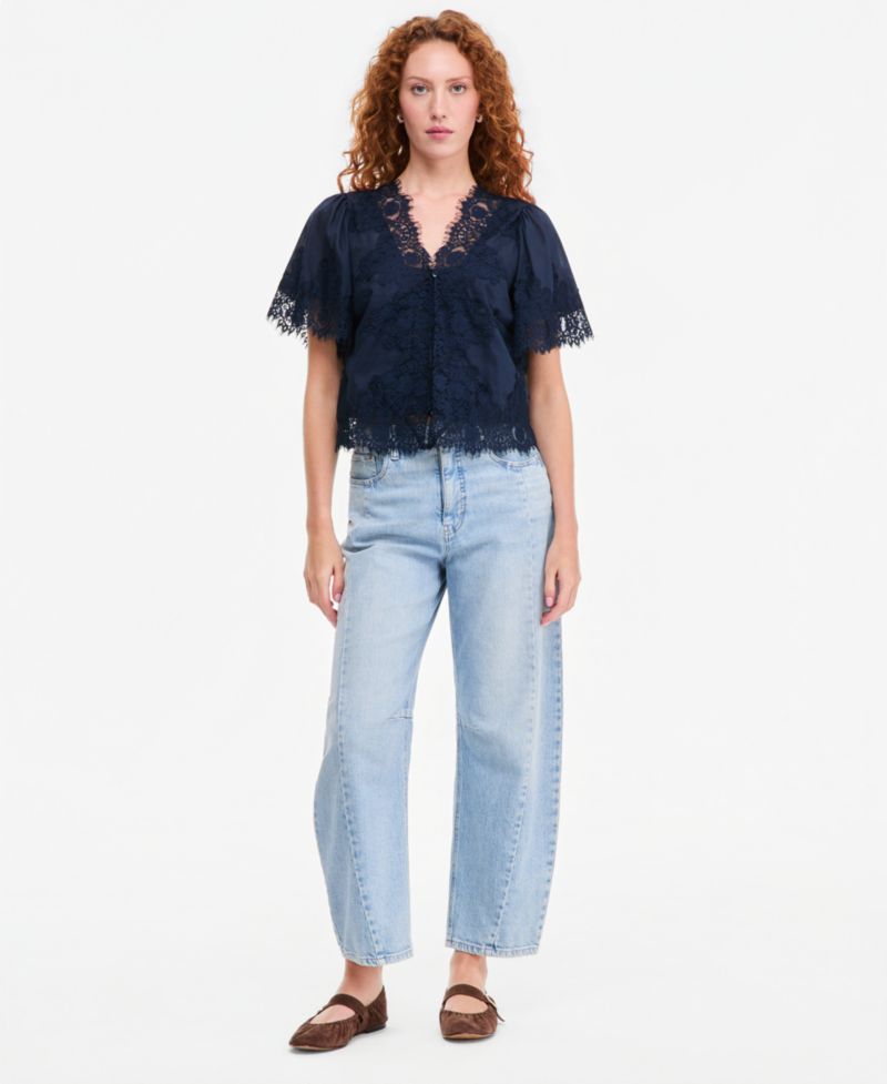 Women's Lace-Trim Button-Front Blouse