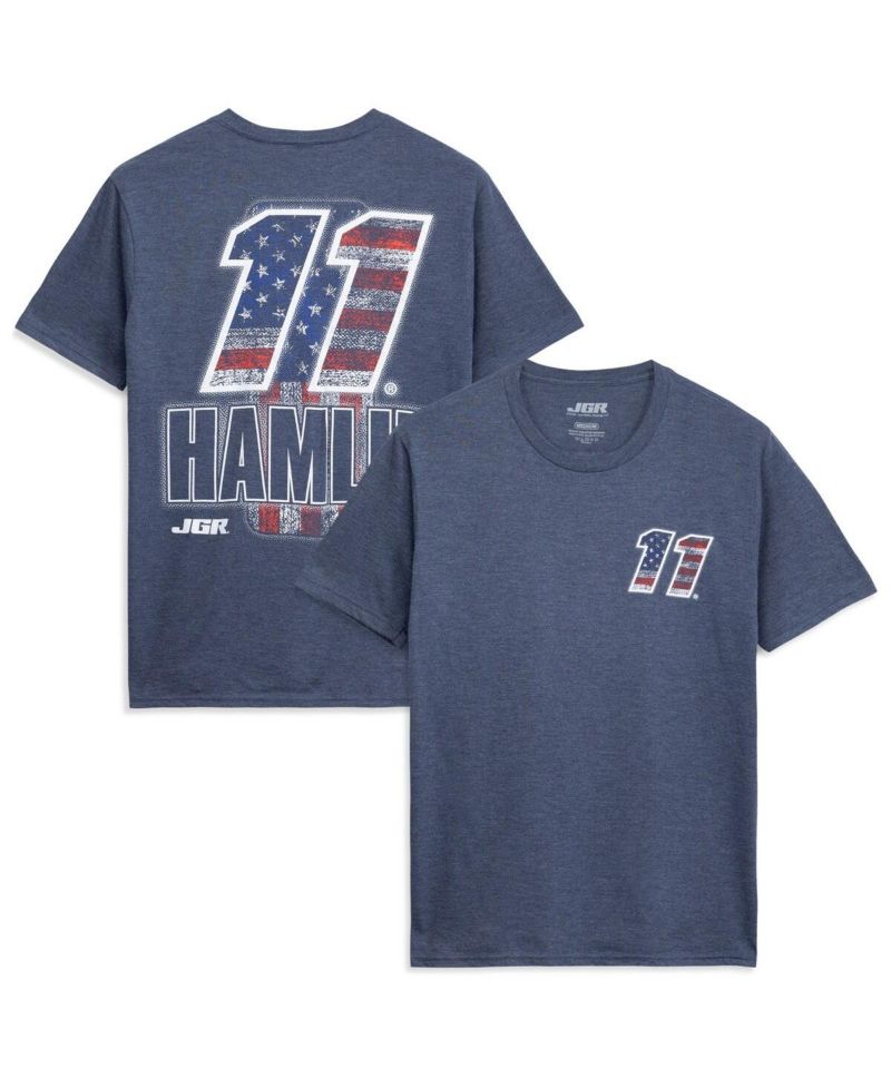 Men's Heather Navy Denny Hamlin 11 Patriotic Number Tri-Blend T-Shirt