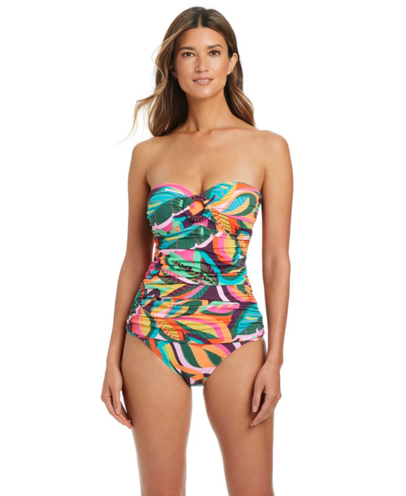 Women's Bandeau Ring Detail Tankini and Draped Hipster Sarong