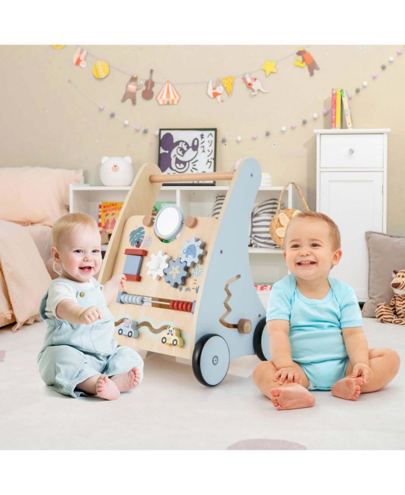 Wooden Baby Walker Push & Pull Walker with Multi-Activity Center