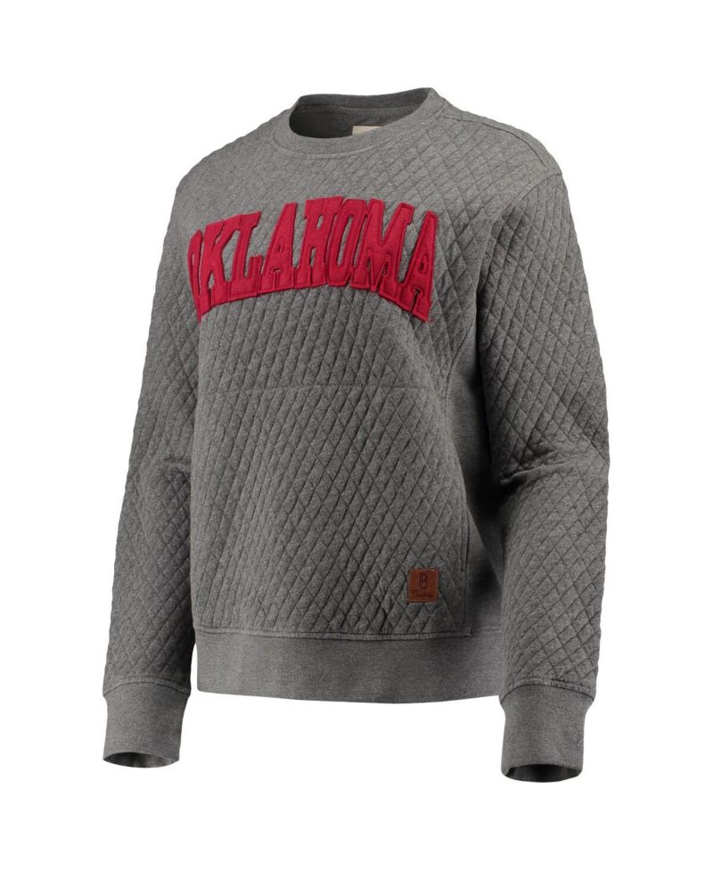 Women's Heather Charcoal Oklahoma Sooners Moose Quilted Pullover Sweatshirt