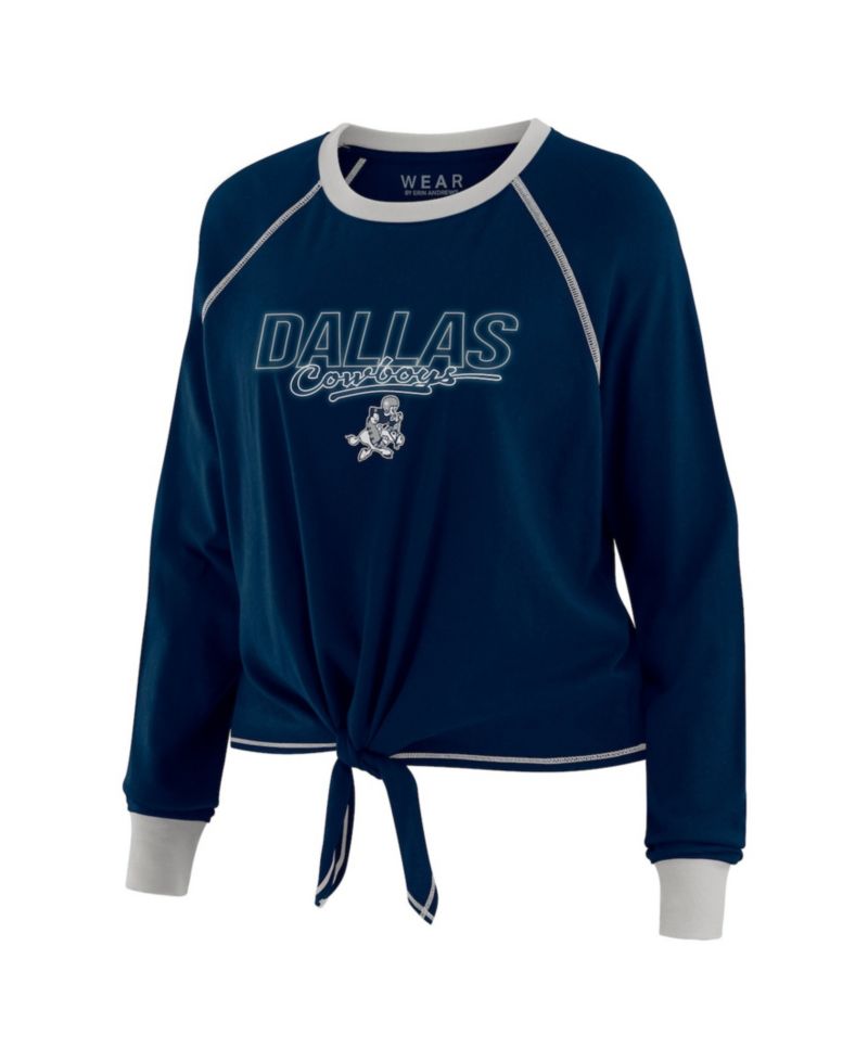 Women's Navy Dallas Cowboys Tie-Front Long Sleeve T-Shirt