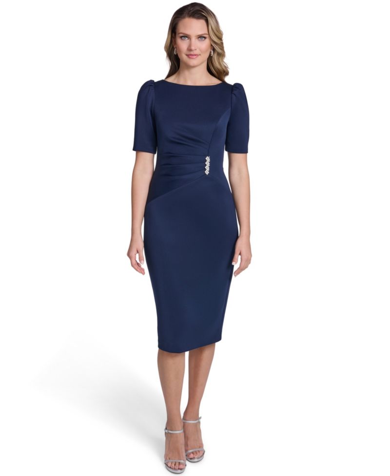 Women's Short-Sleeve Tucked Midi Dress
