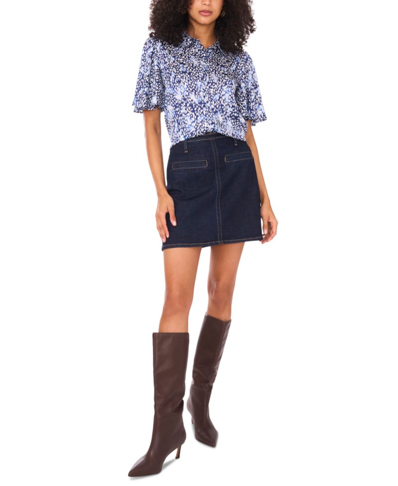 Women's Printed Flutter-Sleeve Button Blouse