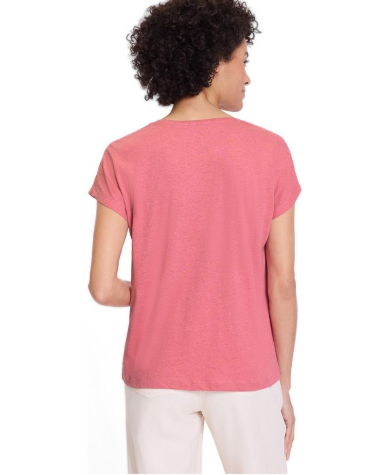 Embroidered Trim Cotton Linen Tee