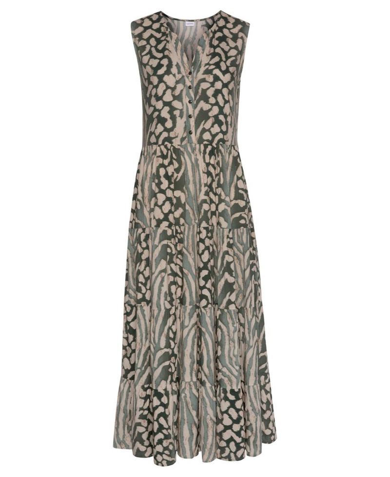 Women's Viscose Animal Print Sleeveless V-Neck Maxi Dress