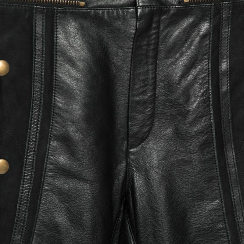 Women's Black Leather & Nubuck Paneled Cropped Biker Pants