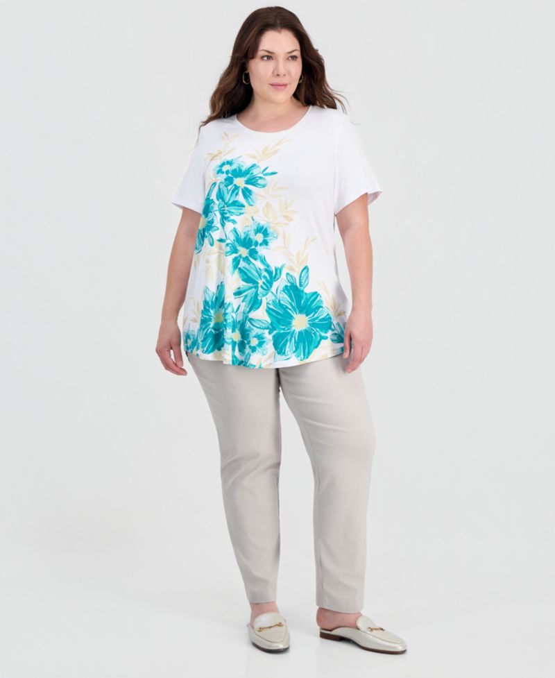 Petite Painted Floral Scoop Neck Top