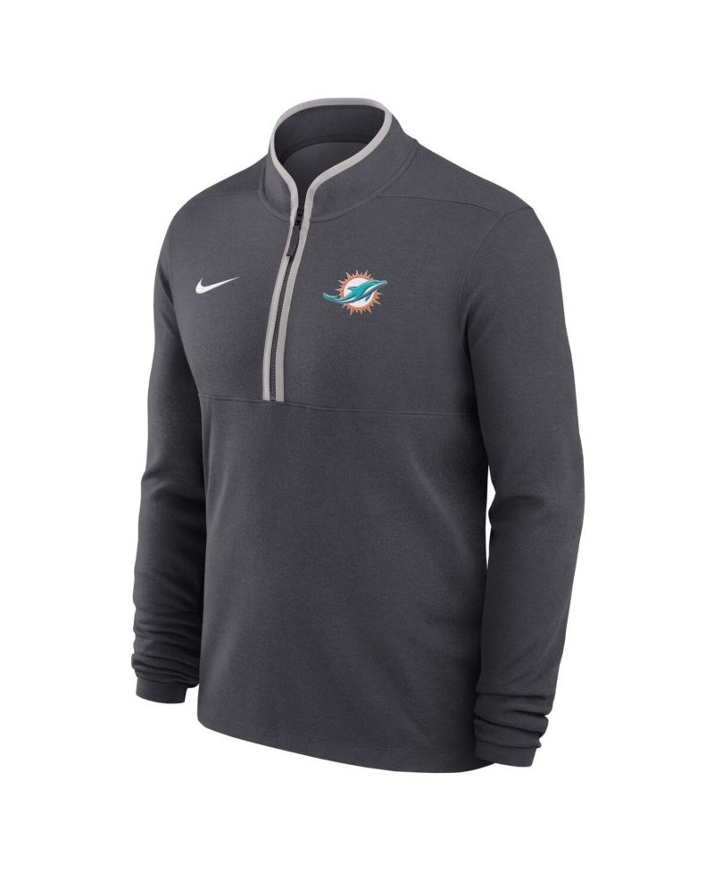 Men's Anthracite Miami Dolphins Lightweight Victory Dri-FIT Half-Zip Pullover Hoodie